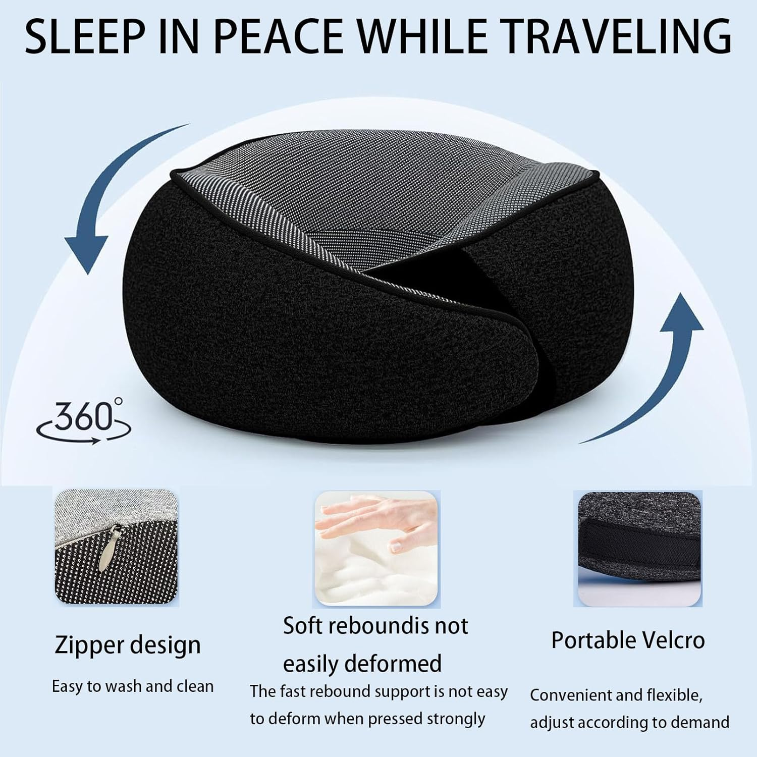 Neck Pillow Travel Head Rest, Memory Foam Comfortable & Breathable Soft U Shaped Pillows for Travel Airplane,Business Trip Neck and Shoulder Support with Luxury Bag,3D Contoured Washable Cover image number 2