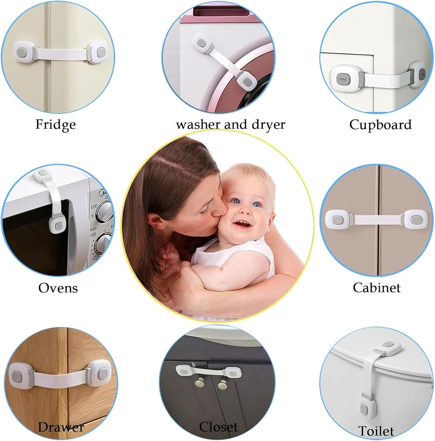Fursafe&Q Baby Cabinet Locks, Child Safety Cabinet Proofing - Child Safety Strap Locks Adhesive Drawer Fridge Ovens Door Toilet Latches No Drill Multi-Purpose for Furniture Kitchen Lock 6 Pack image number 6