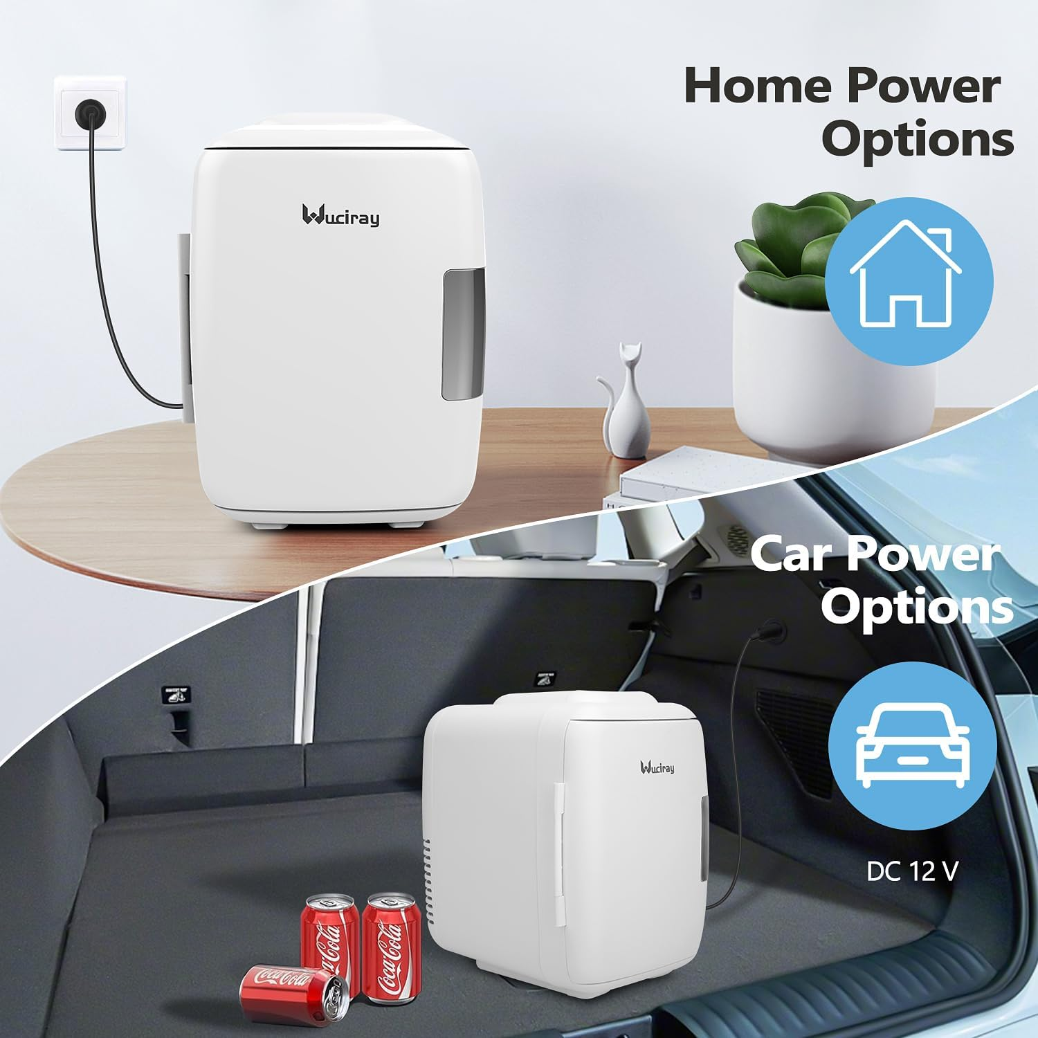Mini Fridge Car Refrigerators 4L 6 Can, Wuciray Portable Car Fridge with Cooler and Warmer, Beauty Skincare Cosmetic Compact Refrigerator Personal Cooler with AC/DC Power Cord