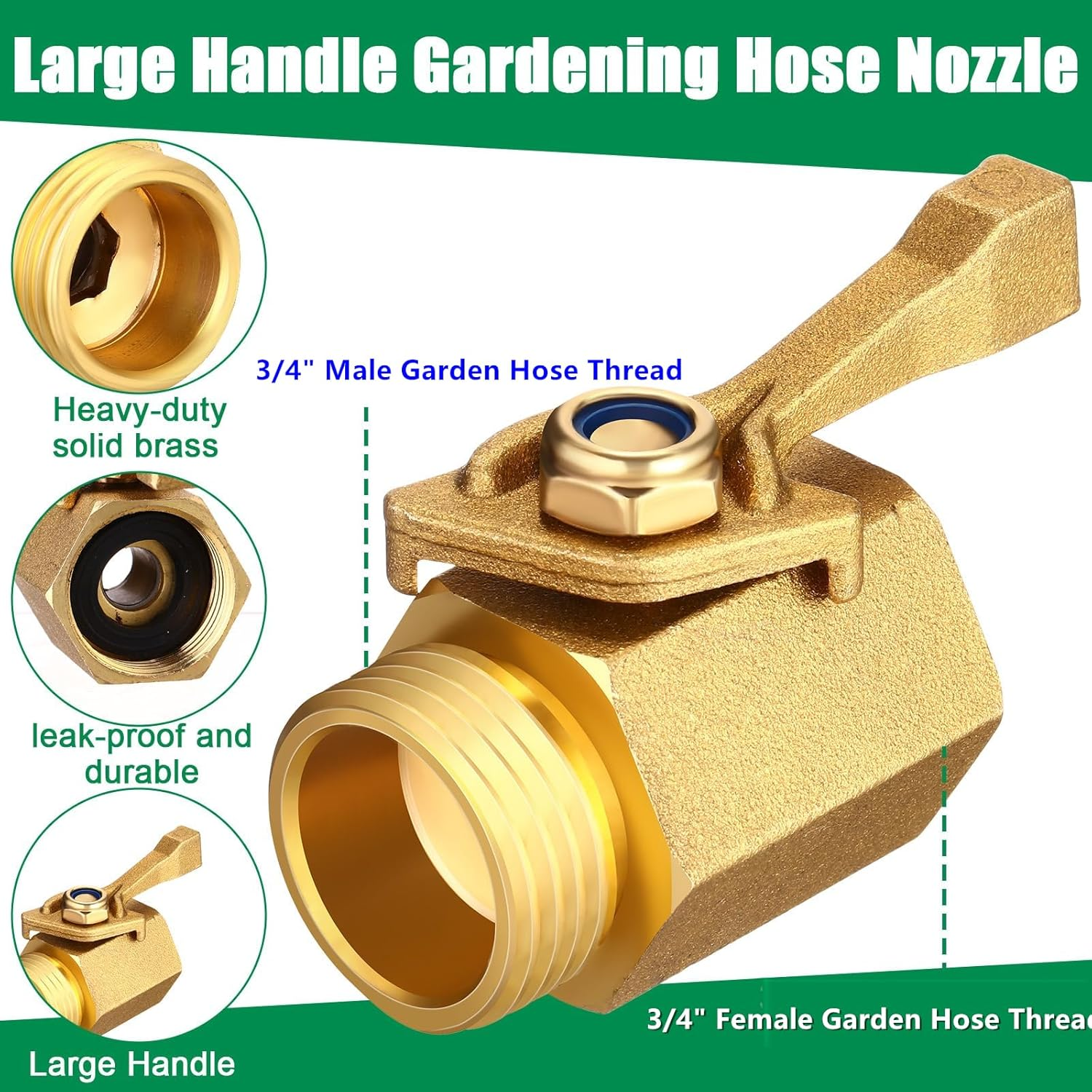 Heavy Duty Brass Garden Hose Shut off Valve, Easy to Use 3/4 Inch Water Hose Shut off Valve, Hose Shut off Valve with Hose Washers image number 2