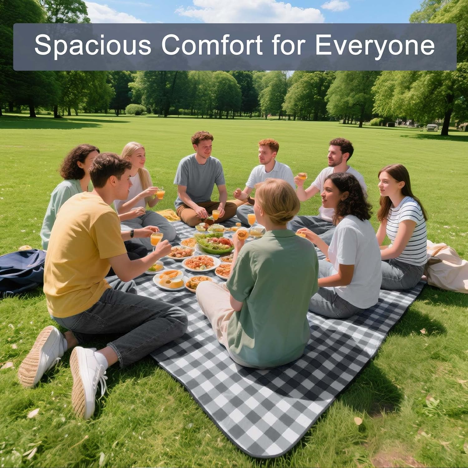 Extra Large Picnic Blanket Waterproof - Outdoor Picnic Rug for Family and Friends, Beach Mat Blanket Sandproof, Foldable Picnic Mat for Park, Grass, Camping, Beach, and Gift (200X200Cm) image number 4
