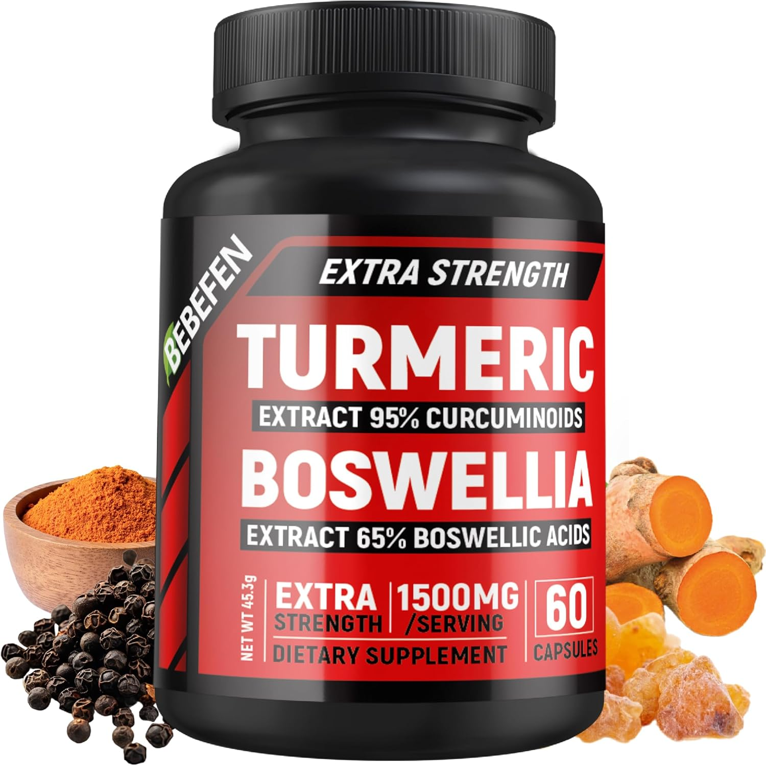 Turmeric Boswellia Extract Supplement - Extra Strength Boswellia Serrata with Turmeric Curcumin - 95% Curcuminoids and 65% Boswellic Acid - Vegan Pills - 60 Tumeric Caps image number 2