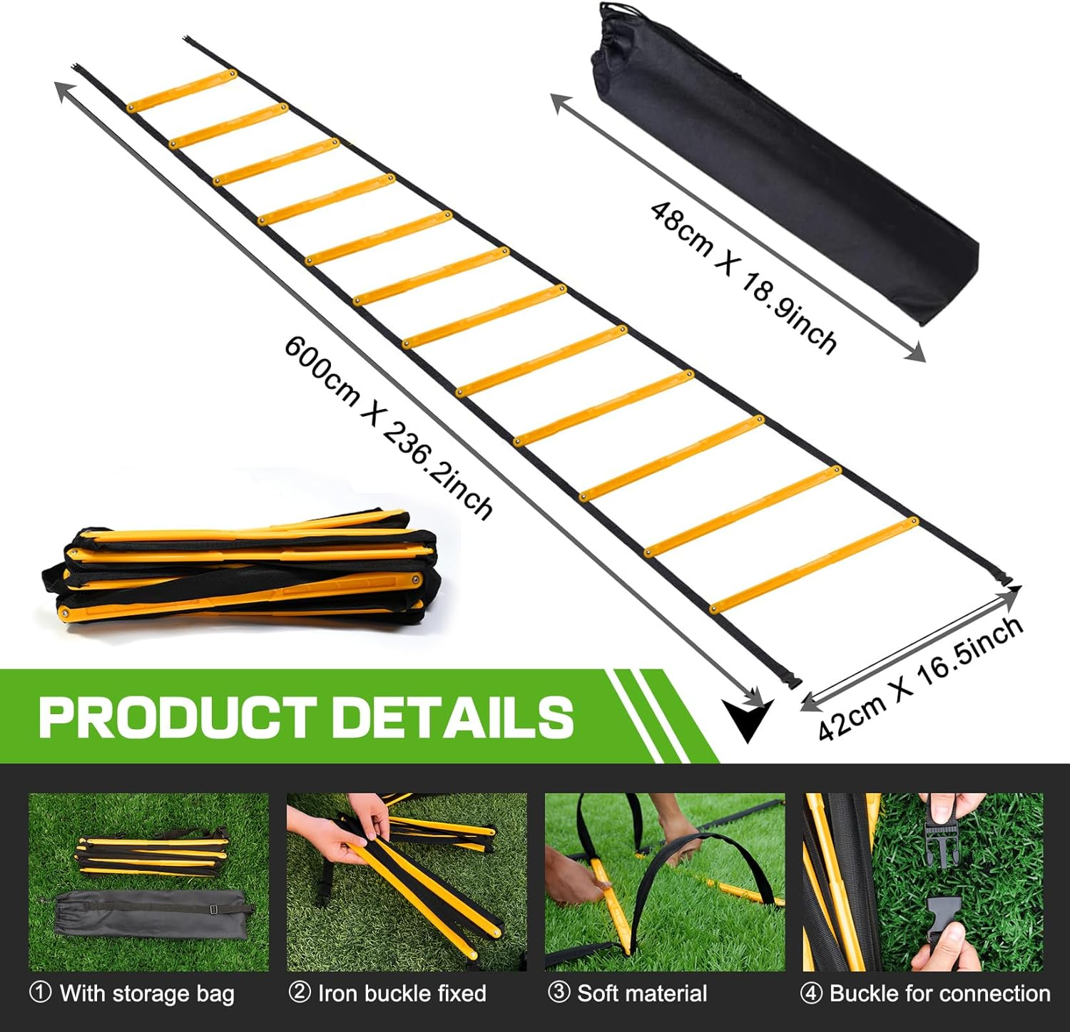 Happy Jump Agility Ladder 12 Rung 20 FT Speed Training Ladder Drill Sports Workout Equipment for Football Soccer Footwork Exercise image number 4