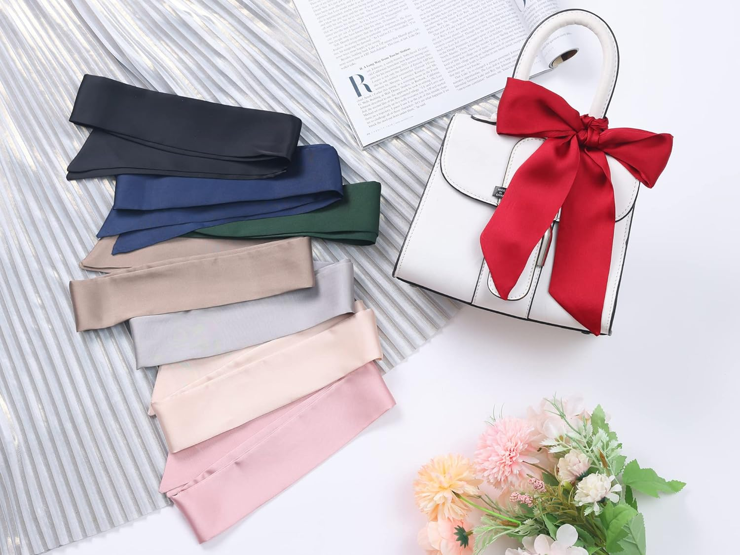 Allegra K Women Skinny Scarf Plain Solid Color Pure Long Scarves Neckerchief Wine Red 90 * 5Cm/35.43 * 1.97 Inches(L*W) image number 5