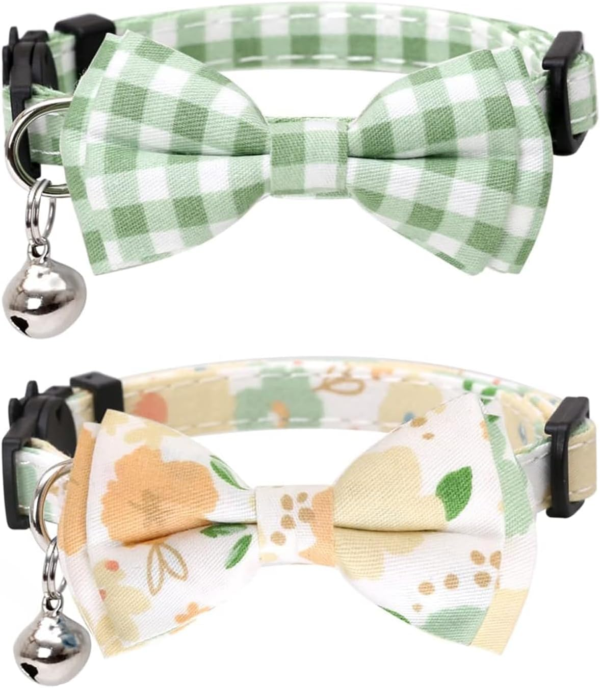 2 Cat Collar with Bell, Breakaway Safety Collar, Adjustable Cotton Fabric Cat Collar with Movable Bow Tie, Compatible with Small Dogs, Cute and Soft Design for Cats - CRFY