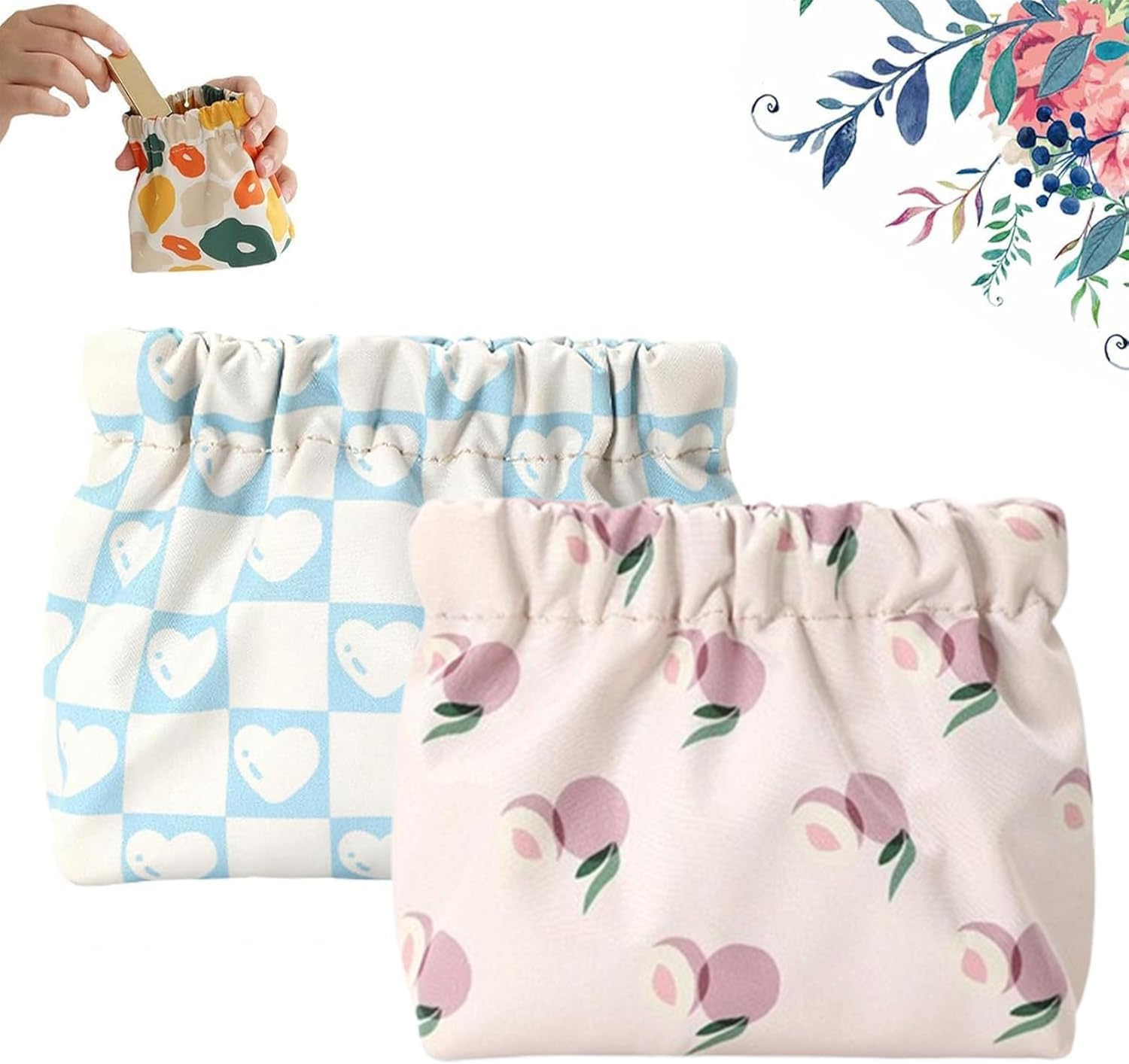 Portable Mini Storage Bag for Purse, 2Pcs Portable Mini Storage Bags, Mini Portable Storage Bags, No Zipper Self-Closing Portable Mini Travel Makeup Bags Accessories Organizer image number 1