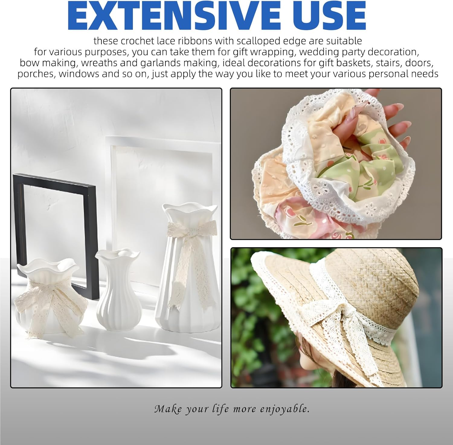 Glarks 9 Rolls 41M Cotton Lace Trim, 9 Styles Beige and White, Vintage Ribbon Cotton Lace Trim, Cotton Crochet Lace Ribbon, Craft Lace Crochet Sewing for Gift Package Wrapping, Wedding Decoration image number 4