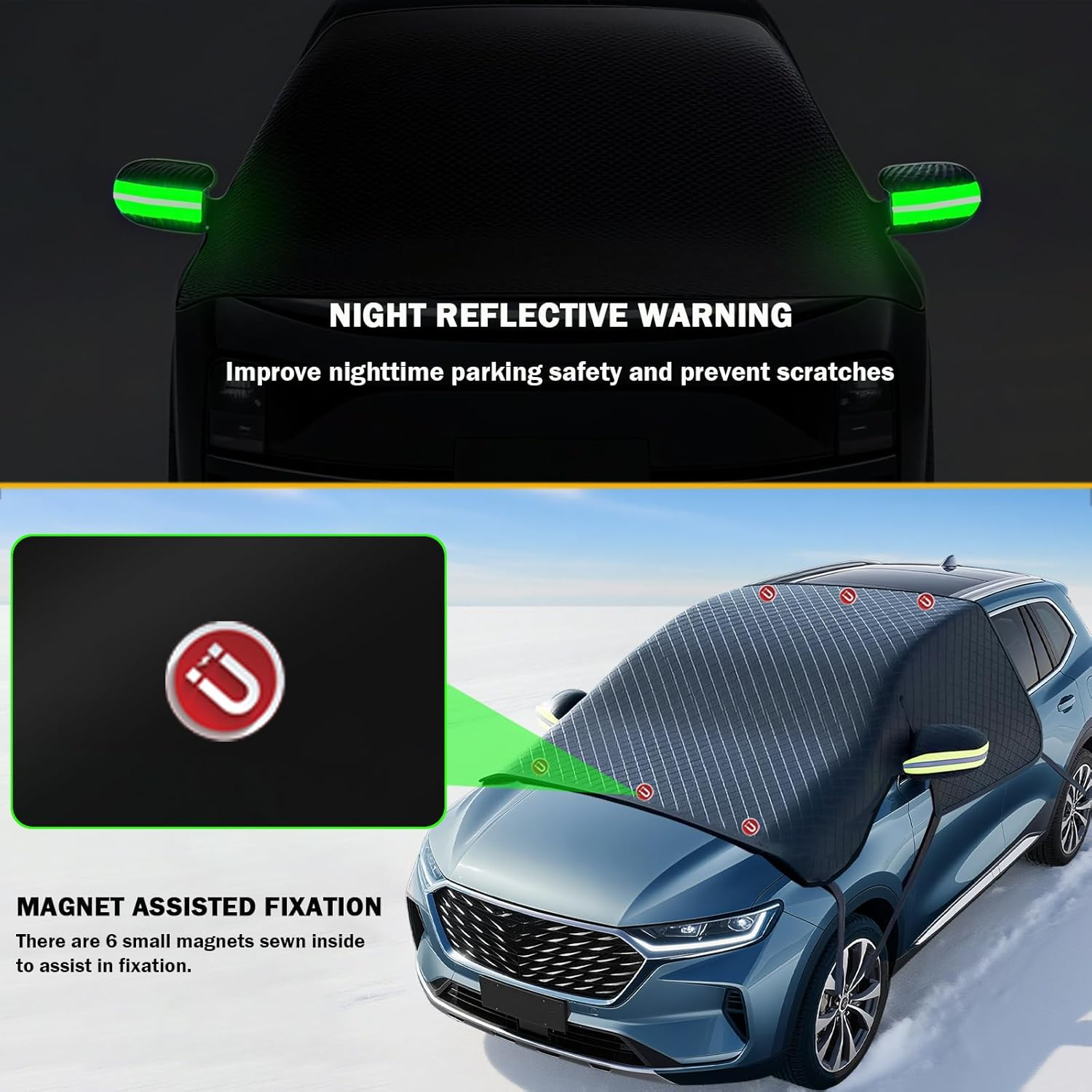 Large Car Windshield Cover for Ice and Snow - Automotive Windshield Snow Covers with Side Window & Rearview Mirror Protector, Winter Magnetic Car Anti-Snow Cover, Universal for Most Cars,Sedan,Suv image number 5