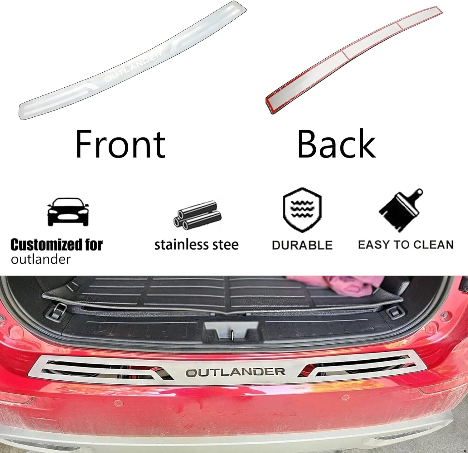 GZBFTDH Stainless Steel Rear Bumper Protector, for Mitsubishi Outlander Accessories 2022 2023, Auto Parts Car Tailgate Back Door Sill Cover Scuff Plate Strip Guard Protection,Silver image number 4