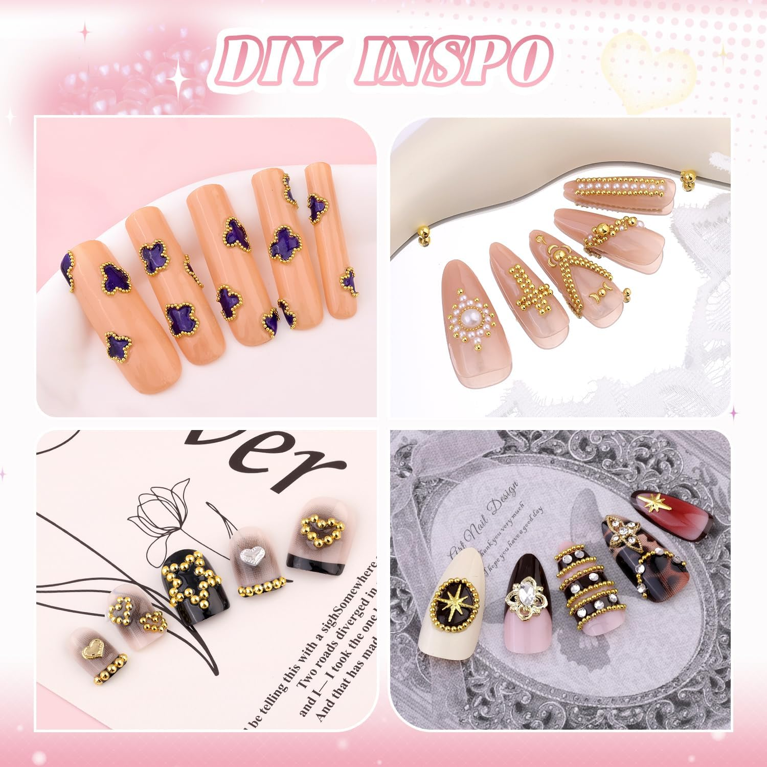 1-3MM Mini Small Nail Beads Metal Caviar Beads Gold Nail Charms and Gems Ball, Nail Balls for Nail Art Accessories Supplies Gold Rhinestones for Women Manicure image number 4