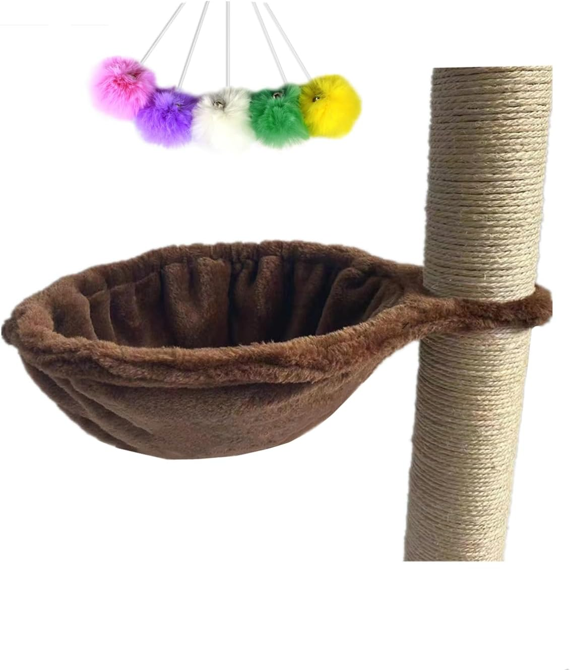 Shengocase 2-Pack 13.2'' Large Grey Cat Tree Tower Replacement Basket Lounger Hammock Bed, 5Pcs Hanging Pom-Pom Toys with Elastic Strings, Cat Tree Accessories Hammock Attachment