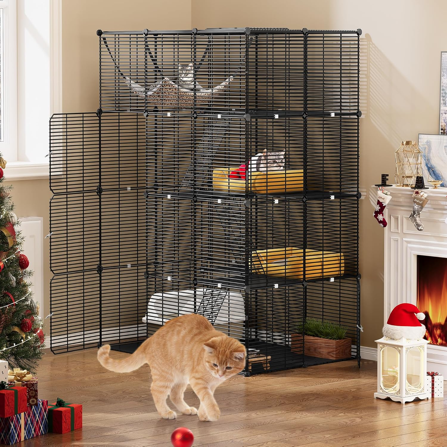 YITAHOME 4 Tier Large Cat Cage Indoor with Hammock, 4 Doors, 3 Ladders, Outdoor Cat Enclosure Catio Metal Wire Dense Kennels for 1-3 Cats, Small Animal DIY Detachable Pet Playpen, 104X72X140 Cm image number 1