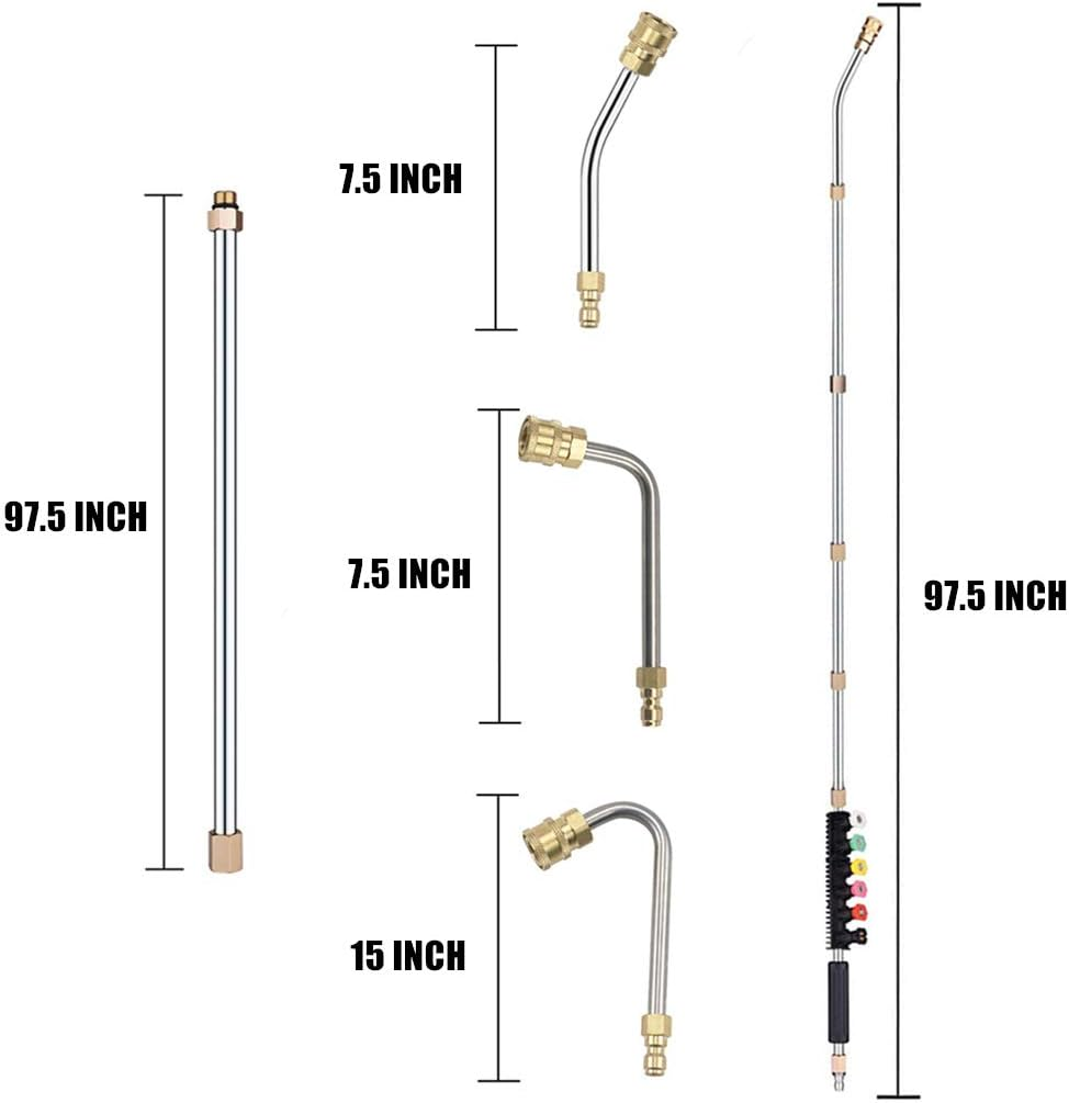 Pressure Washer Extension Wand Set - Selkie Upgrade Power Washer Lance with Spray Nozzle Tips,30&deg;,90&deg;,120&deg; Curved Rod, 1/4&rsquo;&rsquo;Quick Connect, for Anti-Leaked Ring 4000 PSI