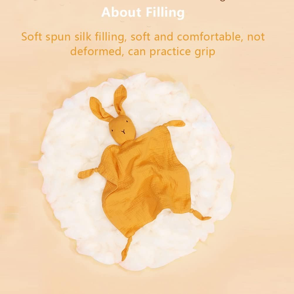 Organic Cotton Muslin Lovey Blanket, Organic Cotton Muslin Bunny Security Blanket Soft & Breathable Lovie Baby Gifts for Boys and Girls (Orange) - Yellow image number 6