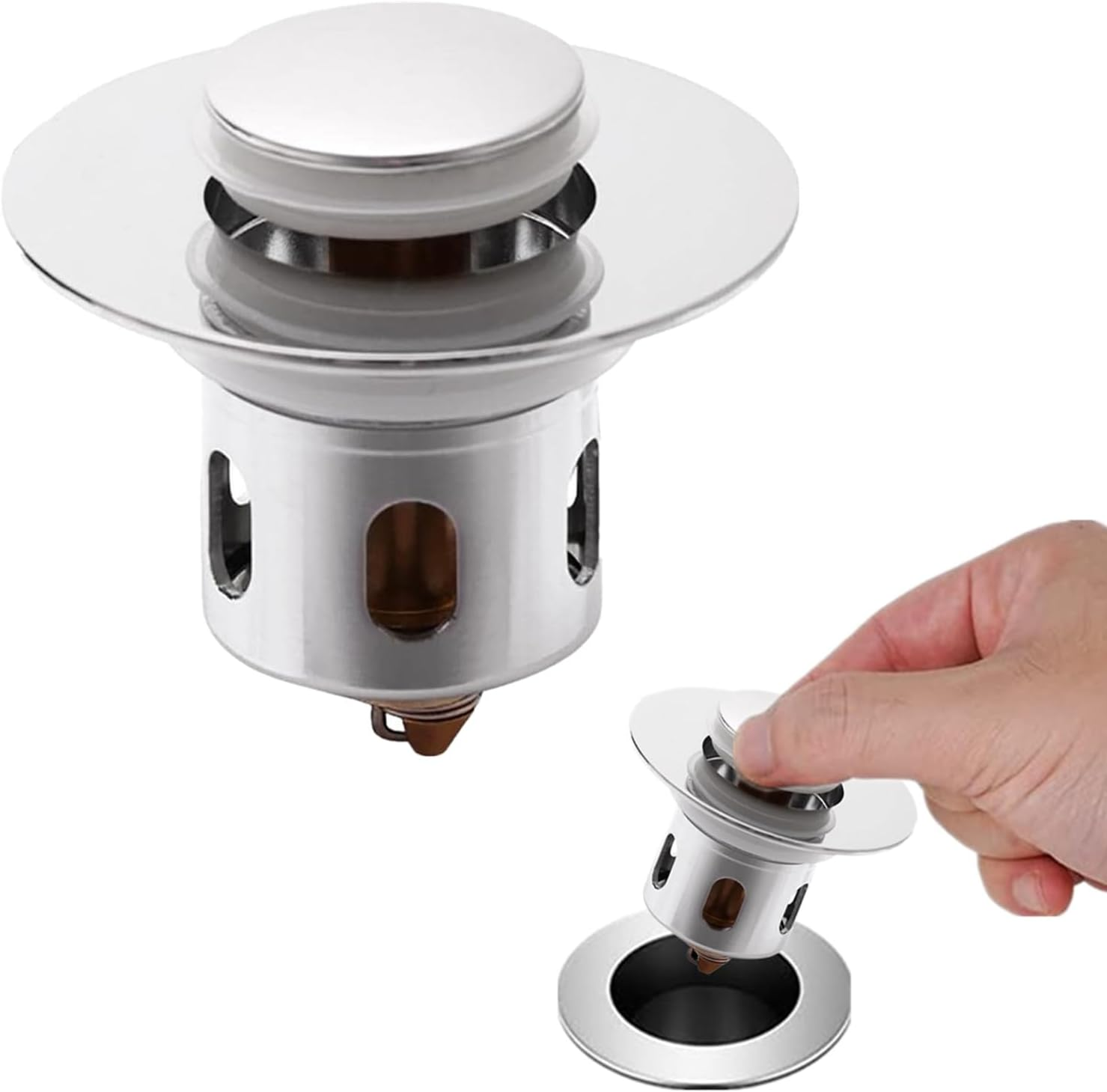 Universal Bathroom Sink Plugs, Sink Strainer Stopper for 33-38Mm Drain Holes, Stainless Steel Sink Stopper Replacement for Kitchen Bathroom Washbasin Bath (Silver) image number 2