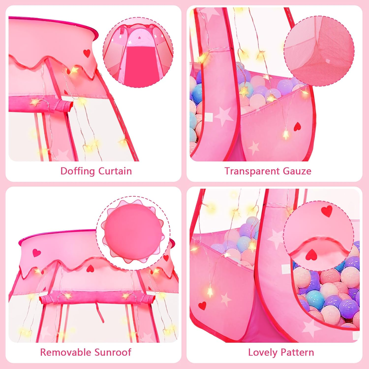 Pop up Princess Tent with Star Light, Toys for 1 2 3 Year Old Girl Birthday Gift, Ball Pit for Baby 12-18 Month, Foldable Kids Play Tent for Toddler 1-3, One Year Old Girl Toy Indoor Outdoor image number 2