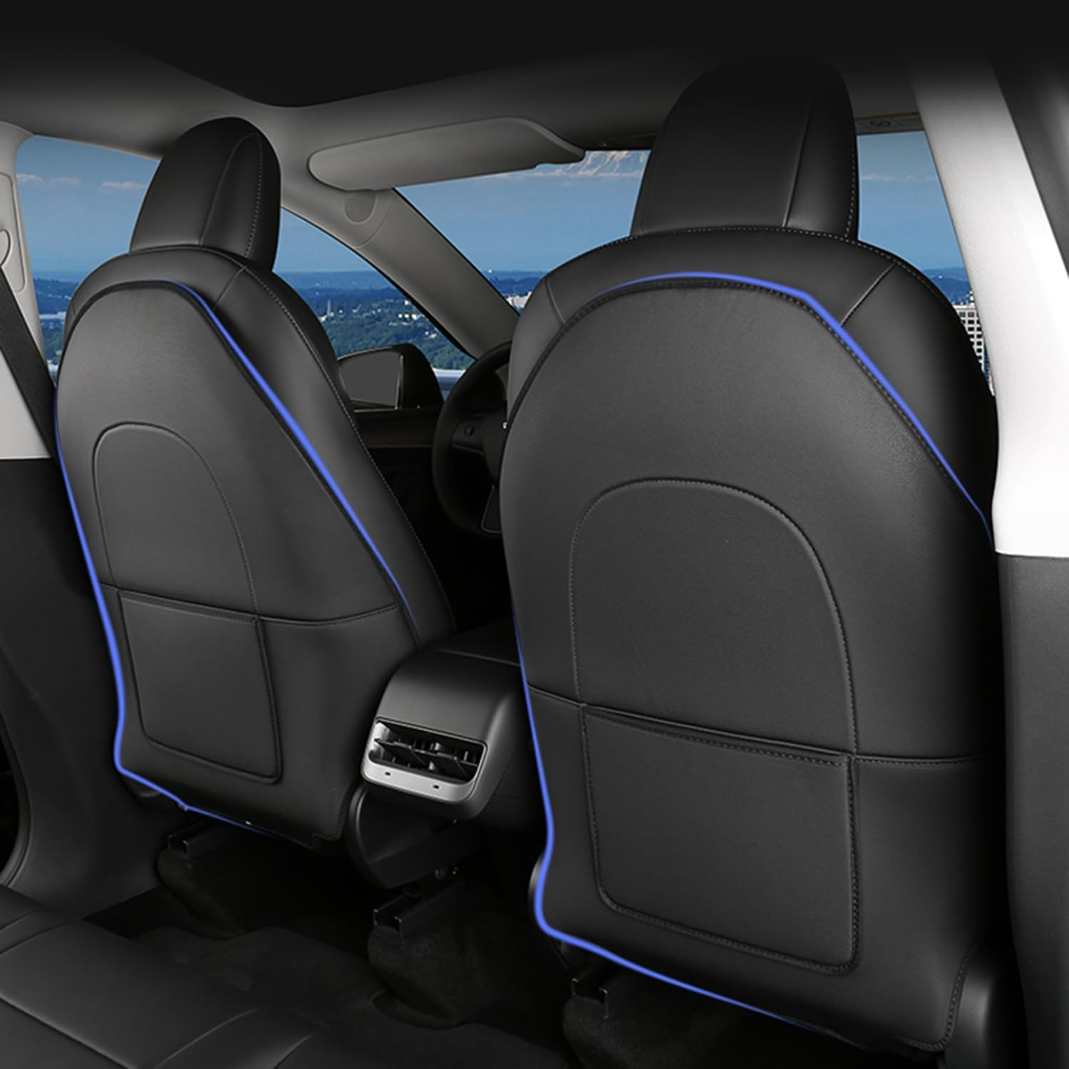 ANTETOKO Tesla Model 3/Y/S/X Leather Seat Back Protector,Wear-Resistant Backseat Kick Mats with Organizer Pocket,Waterproof Scratchproof Dirt-Resistant Protection - 2 PCS (Black) image number 2