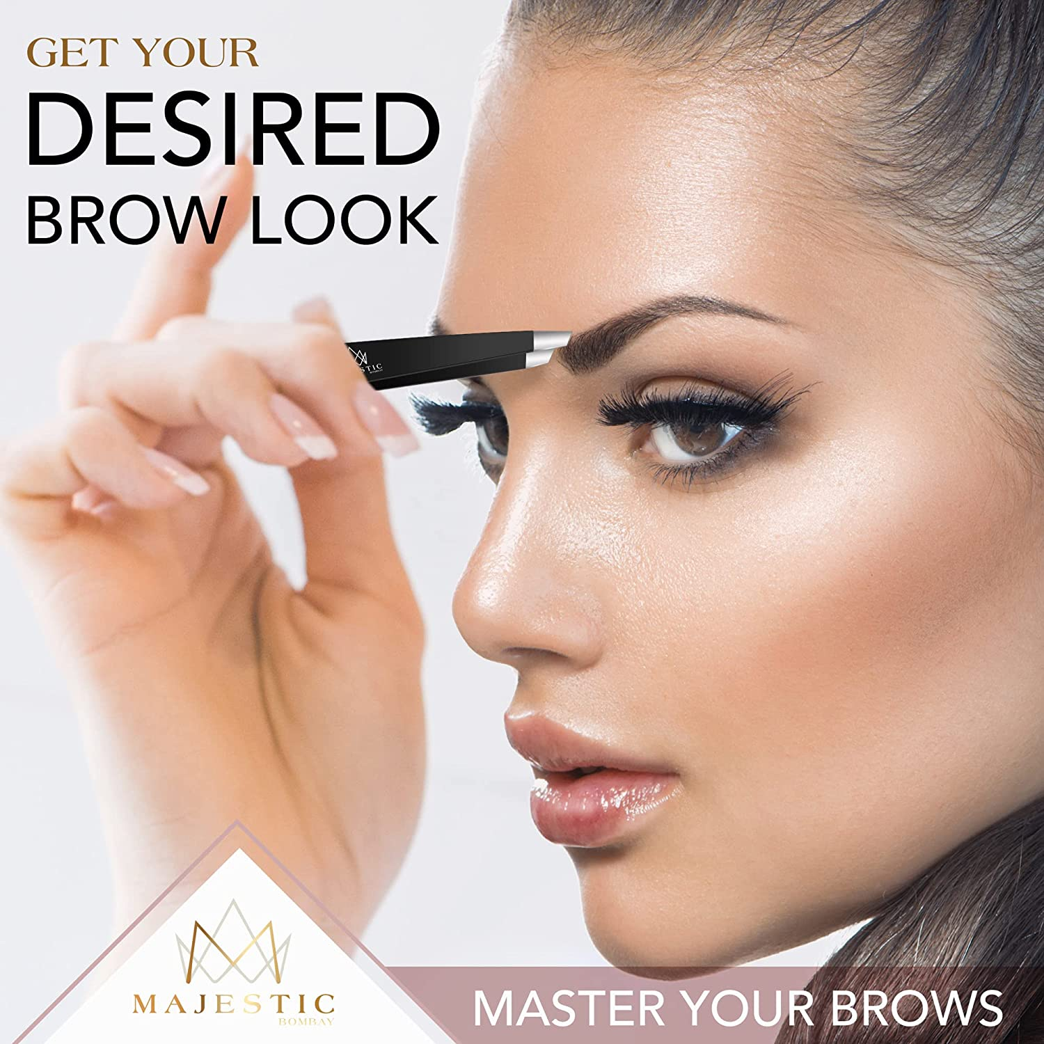 Majestic Bombay Slant Tweezers for Women and Men &ndash; Splinter Ticks, Facial, Eyebrows and Ingrown Hair Removal&ndash;Sharp, Needle Nose, Surgical Tweezers Precision Best Tweezers for Chin Hair and Plucking image number 4