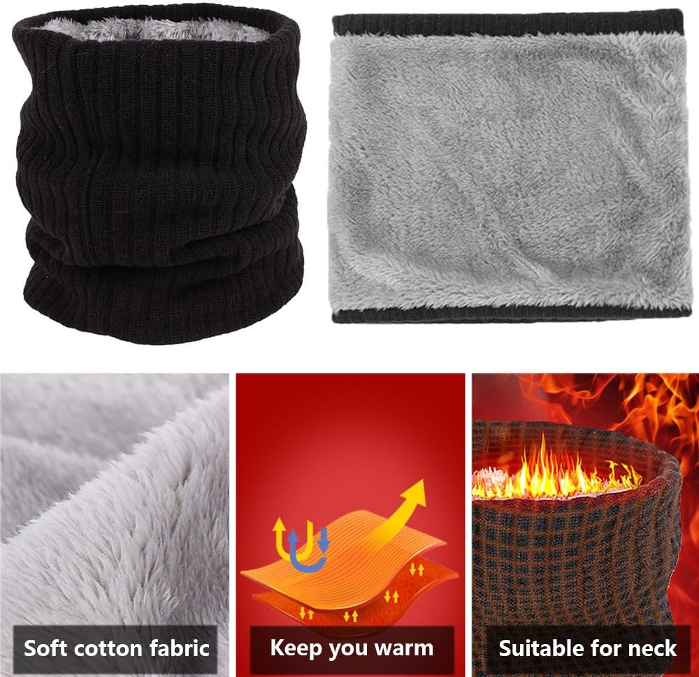 Fleece Neck Warmer Thermal Snoods Unisex Thick Winter Cold Weather Knitted Circle Scarf for Cycling Motocycle Sports - 2Pcs:Black+Dark Grey image number 6