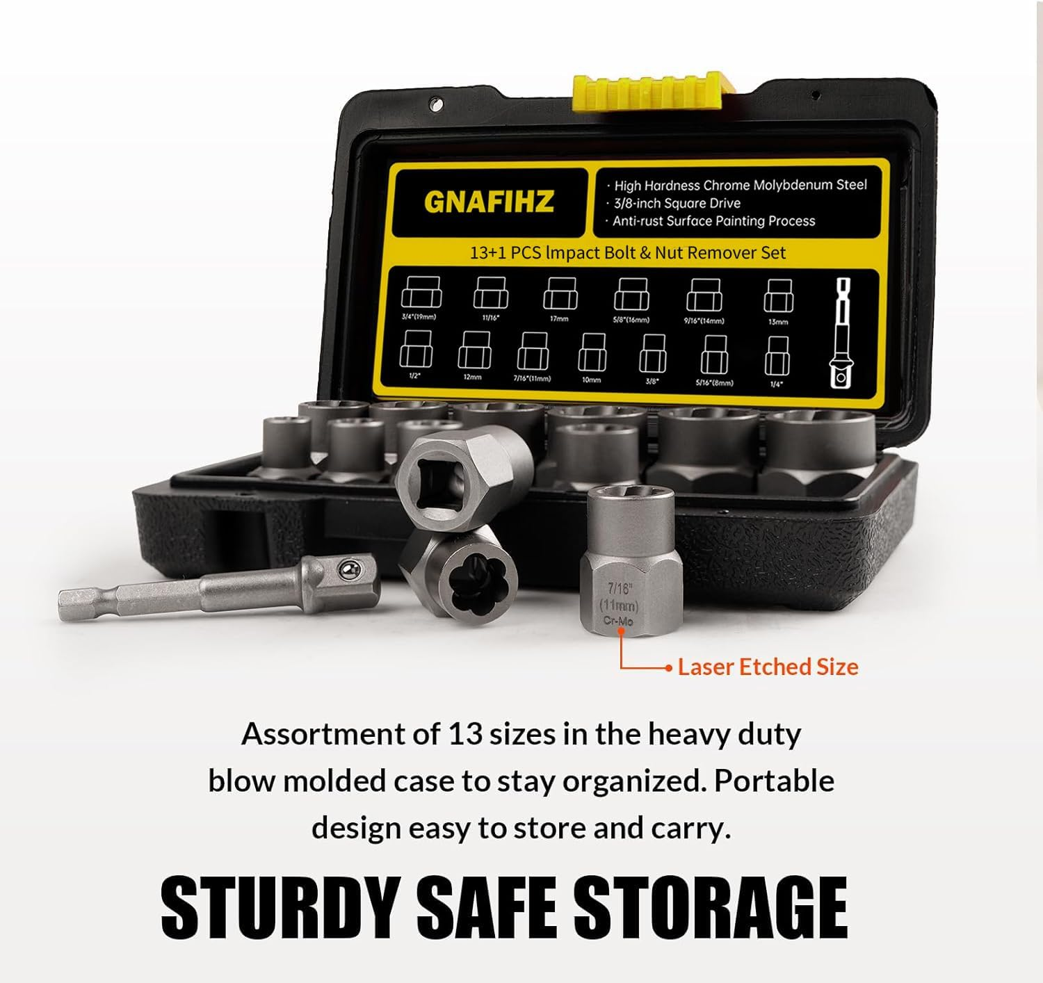 Bolt Extractor Kit, 14 PCS Impact Bolt & Nut Remover Set with 3/8 Inch Adapter, Stripped Nut Remover, Bolt Extractor Socket Set, Easy Out for Rusted, Damaged, round Bolt Nuts Screws image number 4