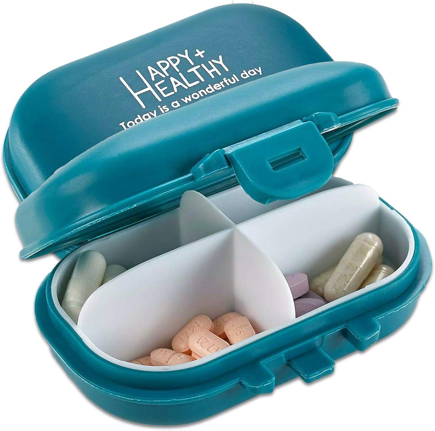 Small Pill Box - (Pack of 2) Pill Organizer Boxes - 4 Compartment Supplement Medication and Vitamin Travel Medication Carry Case - Daily Pill Dispenser image number 6