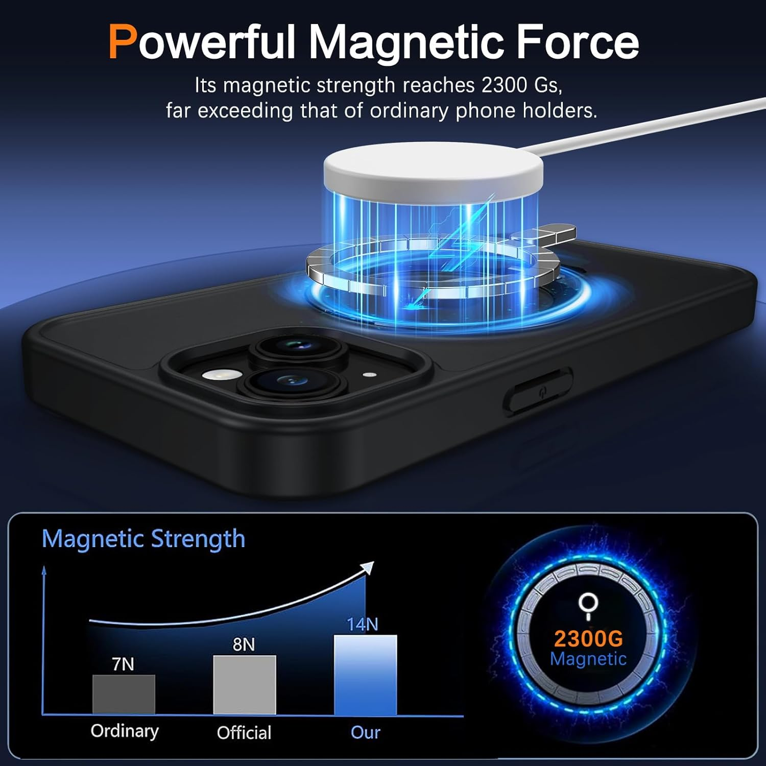 Telaso Case for Iphone 13/14, Magnetic Translucent with Built-In Stash Stand Cover Compatible with Magsafe Shockproof Protective Phone Case with Hard Back TPU Cover for Iphone 13/14, Black image number 2