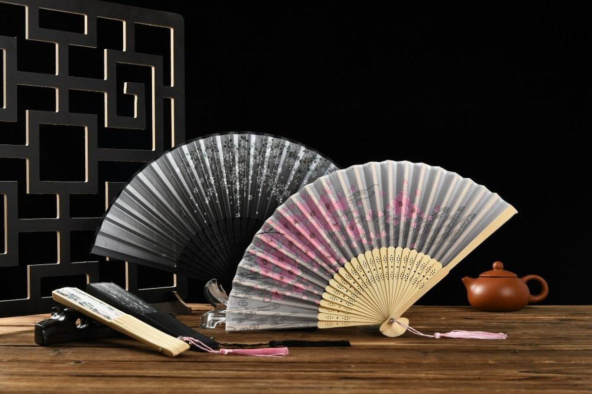 HUNANBANG 4 Pieces Oriental Bamboo Folding Hand Fans Adults Only Church Wedding Gift, Party Favors, DIY Decoration Gift Size 8 1/4" Wholesale 10Pack (Bamboo Assorted 4Pack) - Bamboo4Pack image number 5