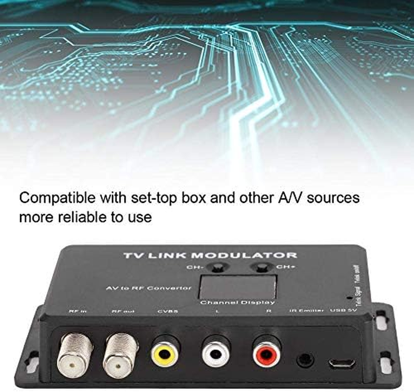 RF Modulator, UHF TV Link Modulator IR Extender AV to RF Converter Channel Display Adjustable Audio and Video image number 1