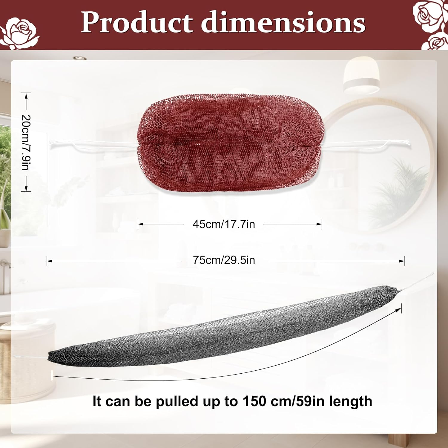 African Net Sponge with Knots,Authentic Exfoliating Bath Sponge for Deep Cleansing, Long-Lasting Body Scrub, Shower & Bath Accessories for Women & Men (Dark Grey) - Brown image number 5