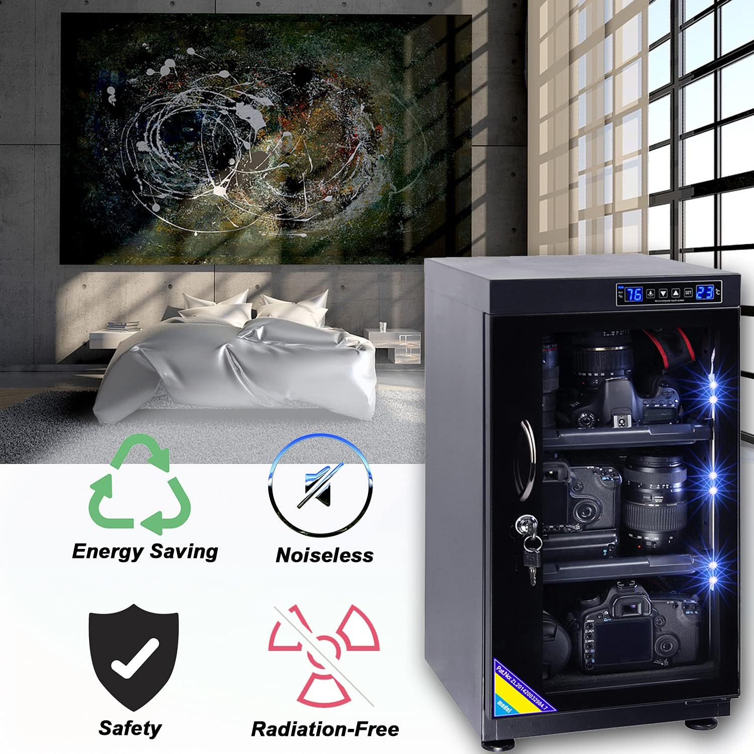 AUTENS TWAIPO 50L Electronic Dehumidify Dry Cabinet Box Anti-Mold Storage with Touchscreen, LED Light, Adjustable Shelves for Digital Camera Gear DSLR SLR Lens Equipment & Electrical Components image number 2