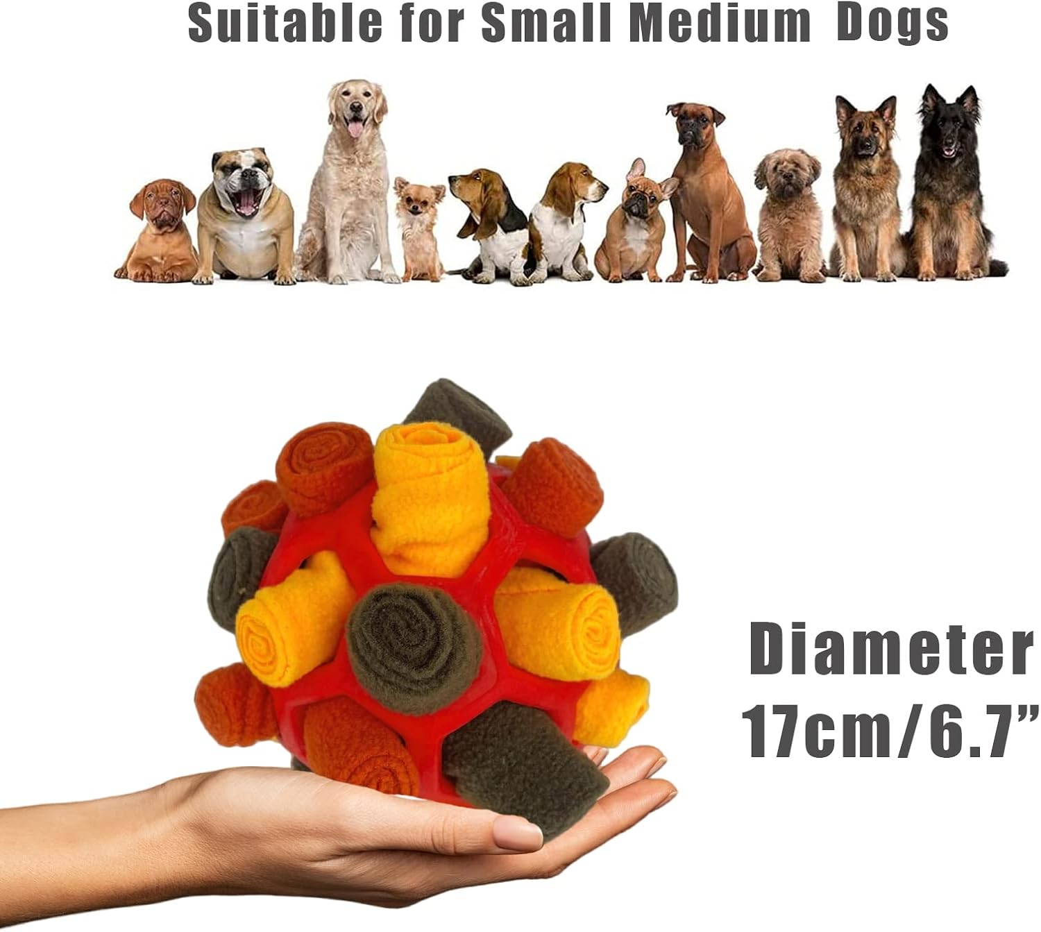 Interactive Pet Snuffle Ball Dog Toy Encourage Natural Foraging Skills Slow Food Training Bite Resistant Puppy Playing Portable Dog Enrichment Toys (Autumn Red) image number 5
