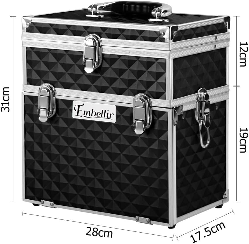 Portable Cosmetic Beauty Makeup Carry Case with Mirror Diamond Black Travel Bag image number 4