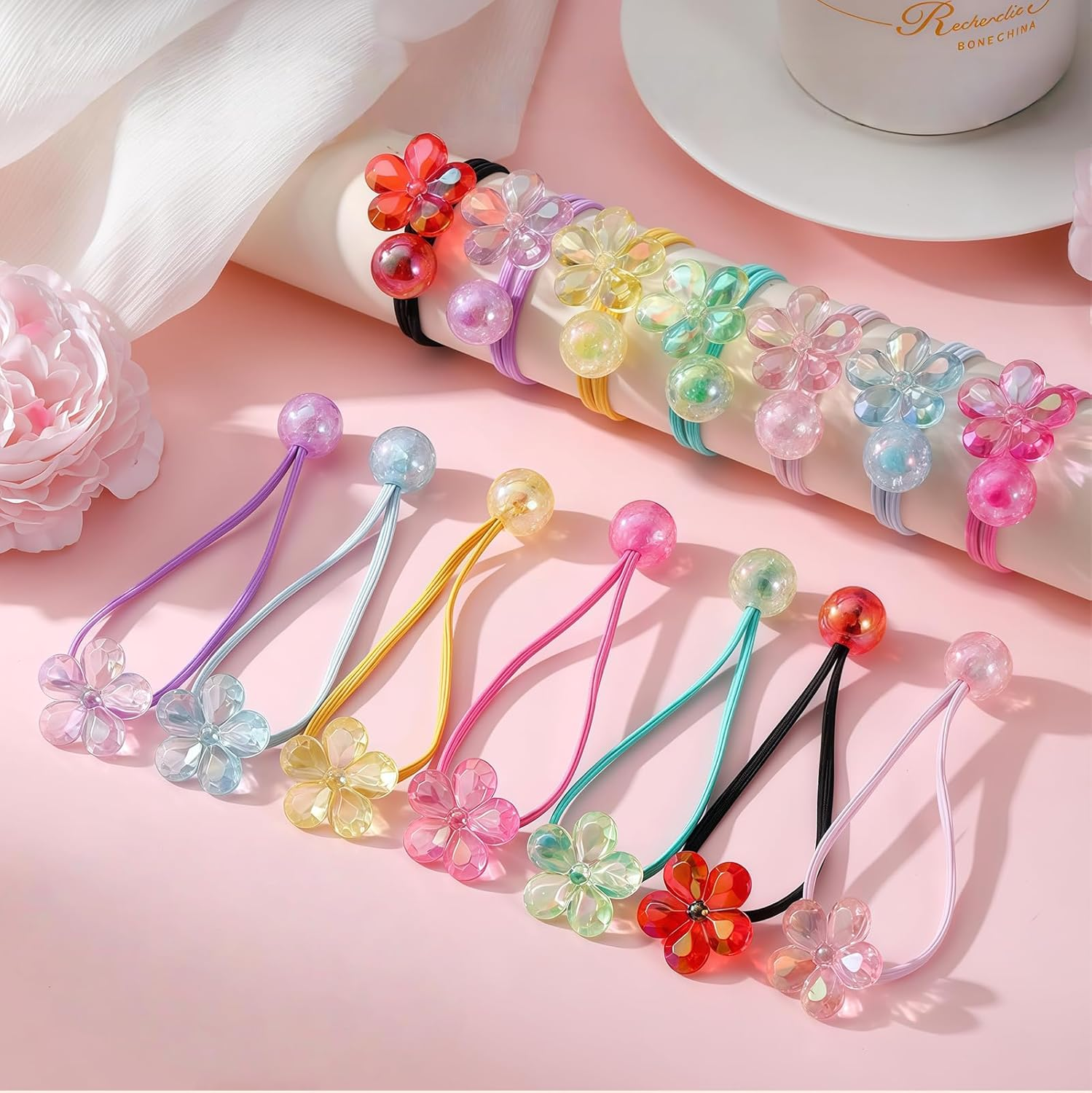 Xanthelle Girls Hair Bobbles Pack of 14 Colourful Hair Accessories Children'S Braid Elastics Baby Hair Scrunchies & Hair Band Girls Elastic Bubble Hair Ties with Beads and Balls image number 2