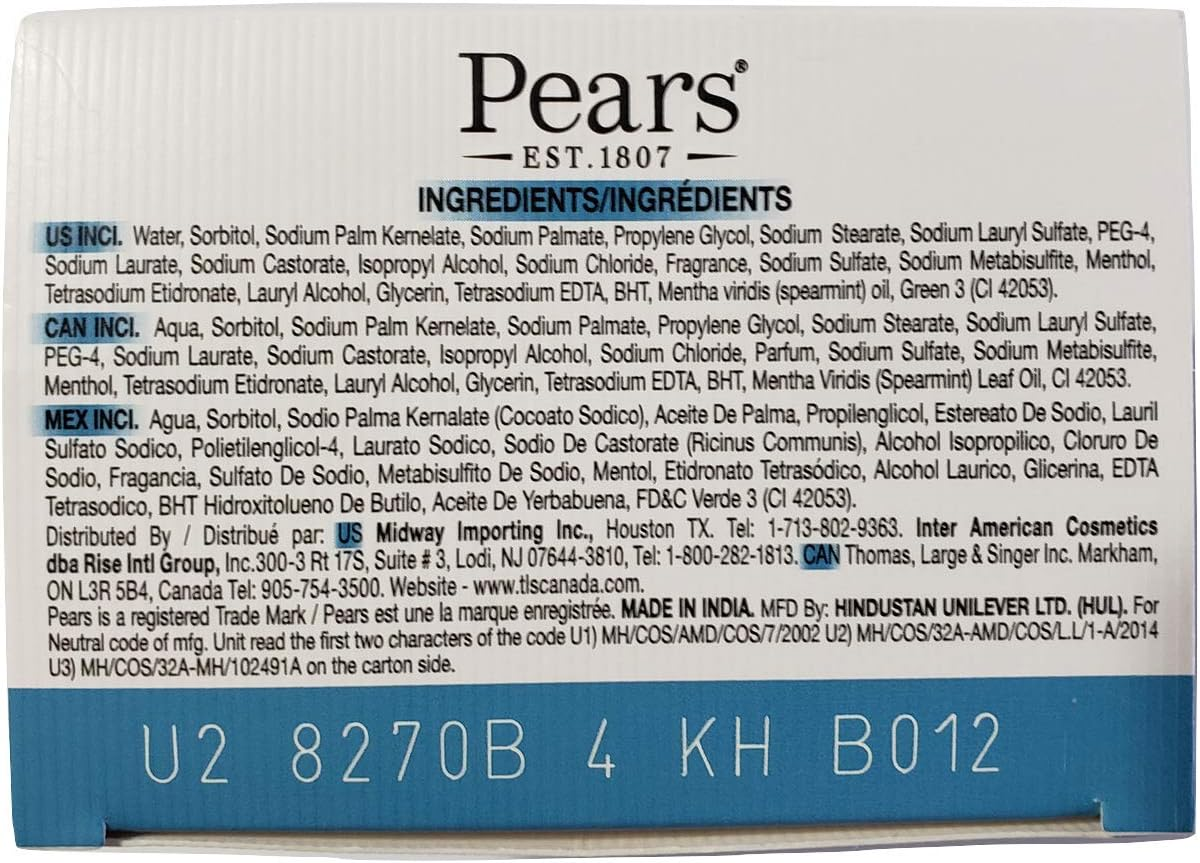 Pears Pure and Gentle with Mint Extracts Soap Bar 75 G (Pack of 3)