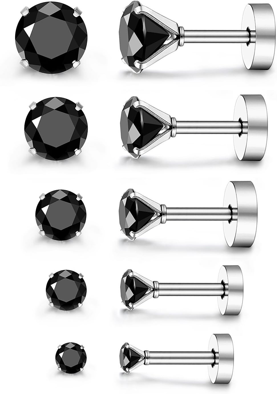 Jewelrieshop Assorted Sizes Wholesale Lot Stainless Steel Cubic Zirconia Barbell Cartilage Tragus Helix Stud Earring