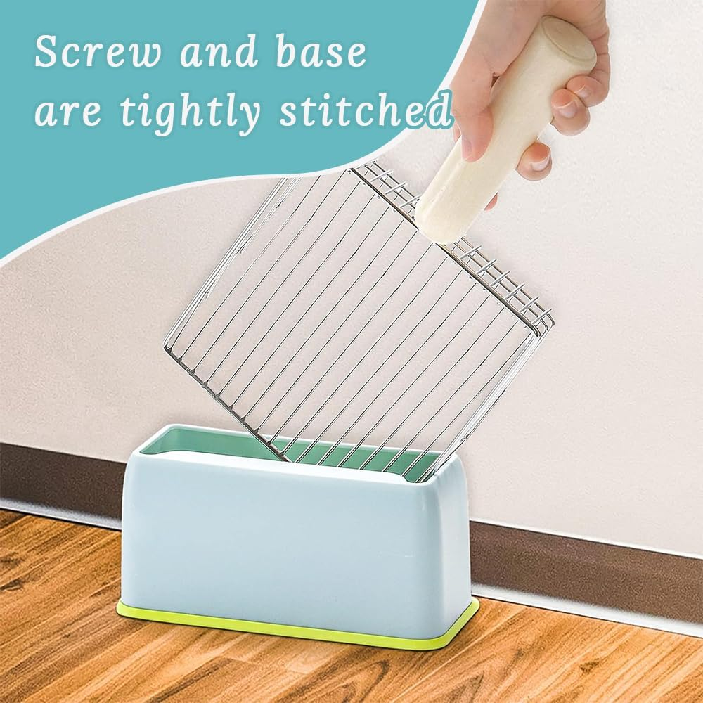 Two-Piece Metal Cat Litter Scoop (With Stand), Stainless Steel Cat Litter Scoop (With Wooden Handle), Cat Litter Box Special Cat Feces Scoop, Can Quickly Filter (Grey and Blue)