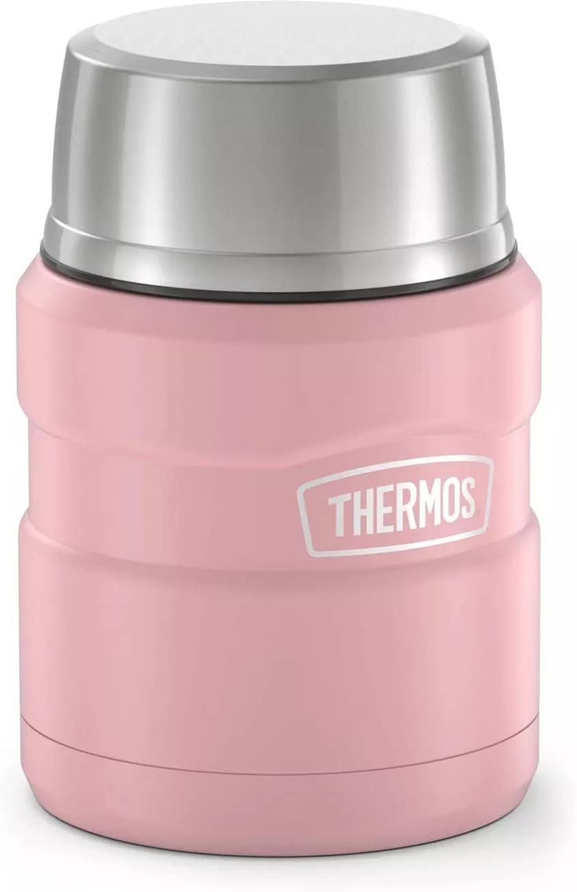 THERMOS Stainless King Vacuum-Insulated Food Jar with Spoon, 16 Ounce, Matte Rose