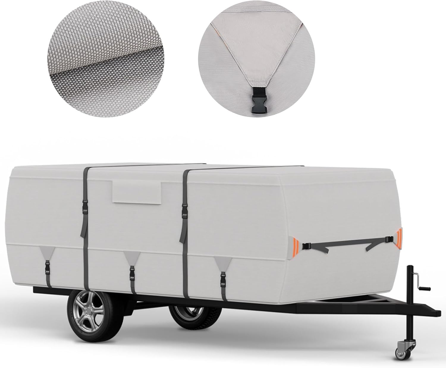 True 900D Oxford Tearproof Anti-Scratch Pop up Camper Tent Trailer Cover 100% Waterproof Anti-Uv Folding Camping Trailer RV Cover with 7 PCS Reinforced Windproof Straps for Motorhome (Gray, 12'-14') image number 1