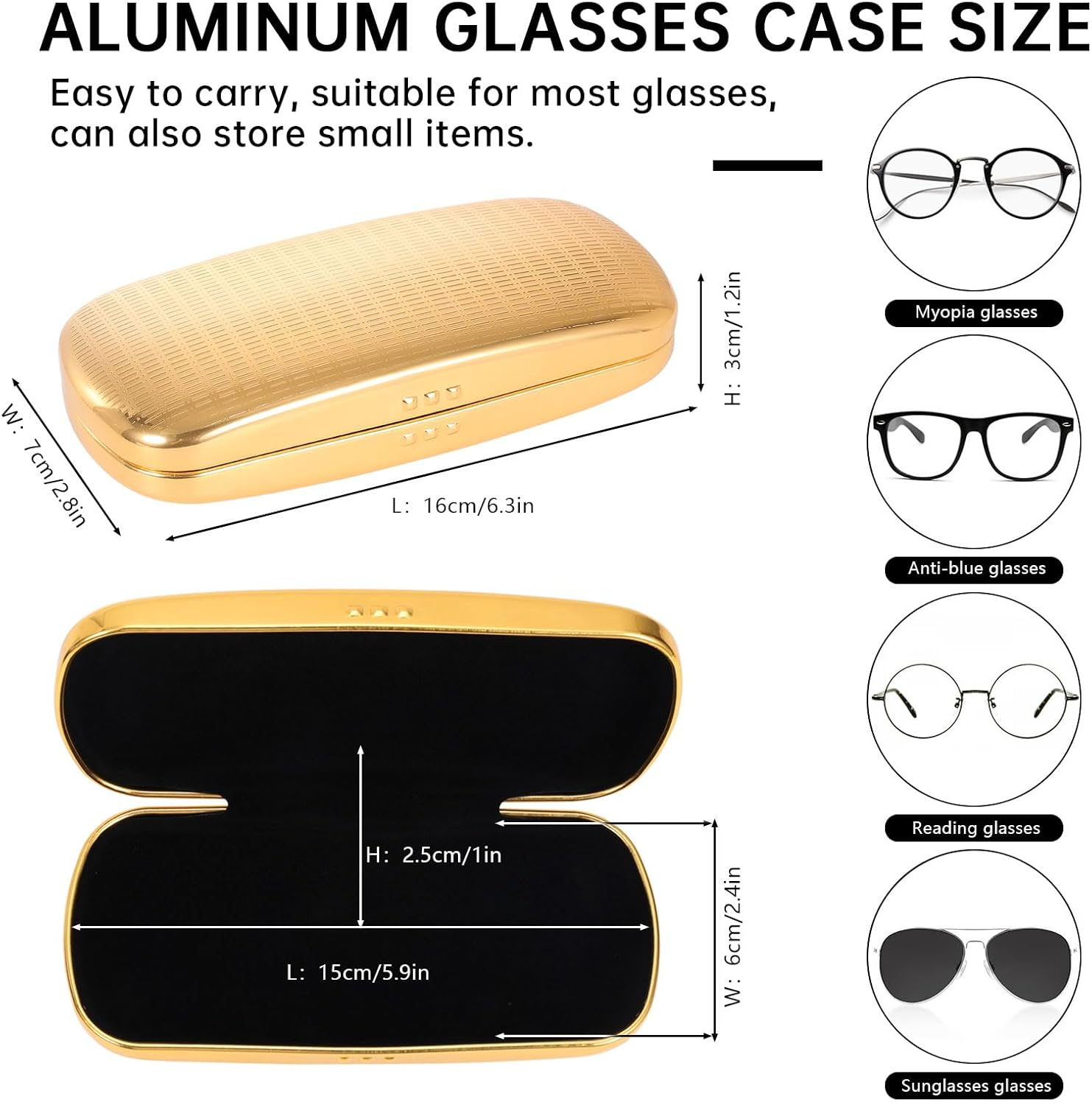 Hifot Metal Glasses Case Hard Shell, Aluminum Spectacles Box Eyeglass Sunglasses Case for Men Women Kids, Reading Glasses Holder - Black image number 5