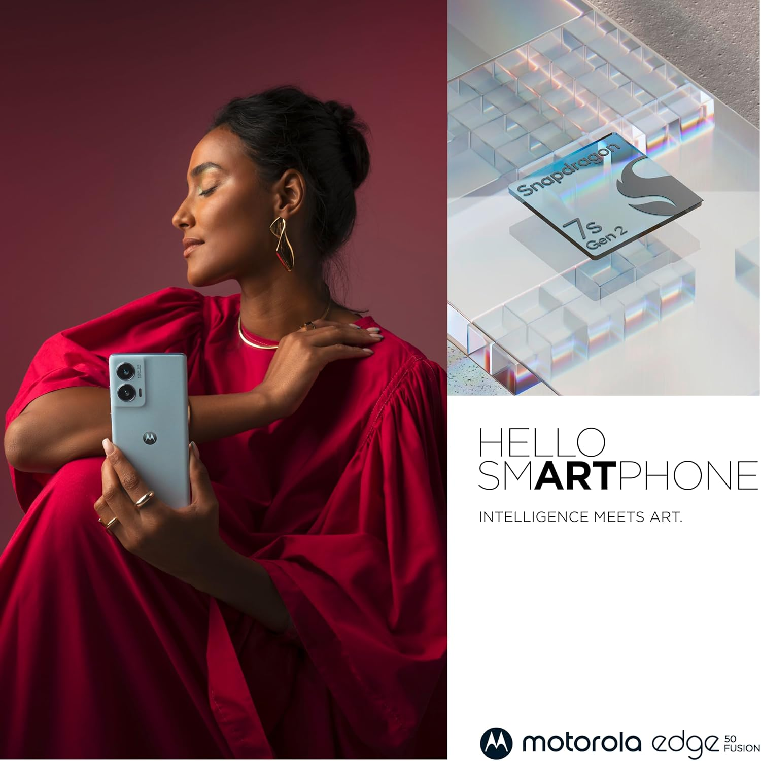 Motorola Edge50 Fusion Smartphone (6.7 Inch FHD+ POLED Display, 50 MP, 8/256 GB, 5000 Mah, Includes 68W Charger, Android 14) Marshmallow Blue, Includes Protective Cover + Phone Holder [Exclusive To