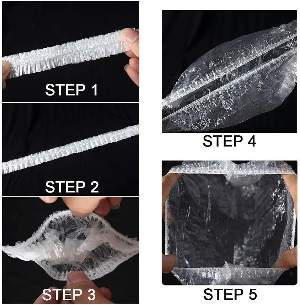 Custelen 100PCS Waterproof Shower Caps - Large, Clear Plastic Hair Caps for Women - Ideal for Hotels, Travel, and Deep Conditioning (20.5") image number 1