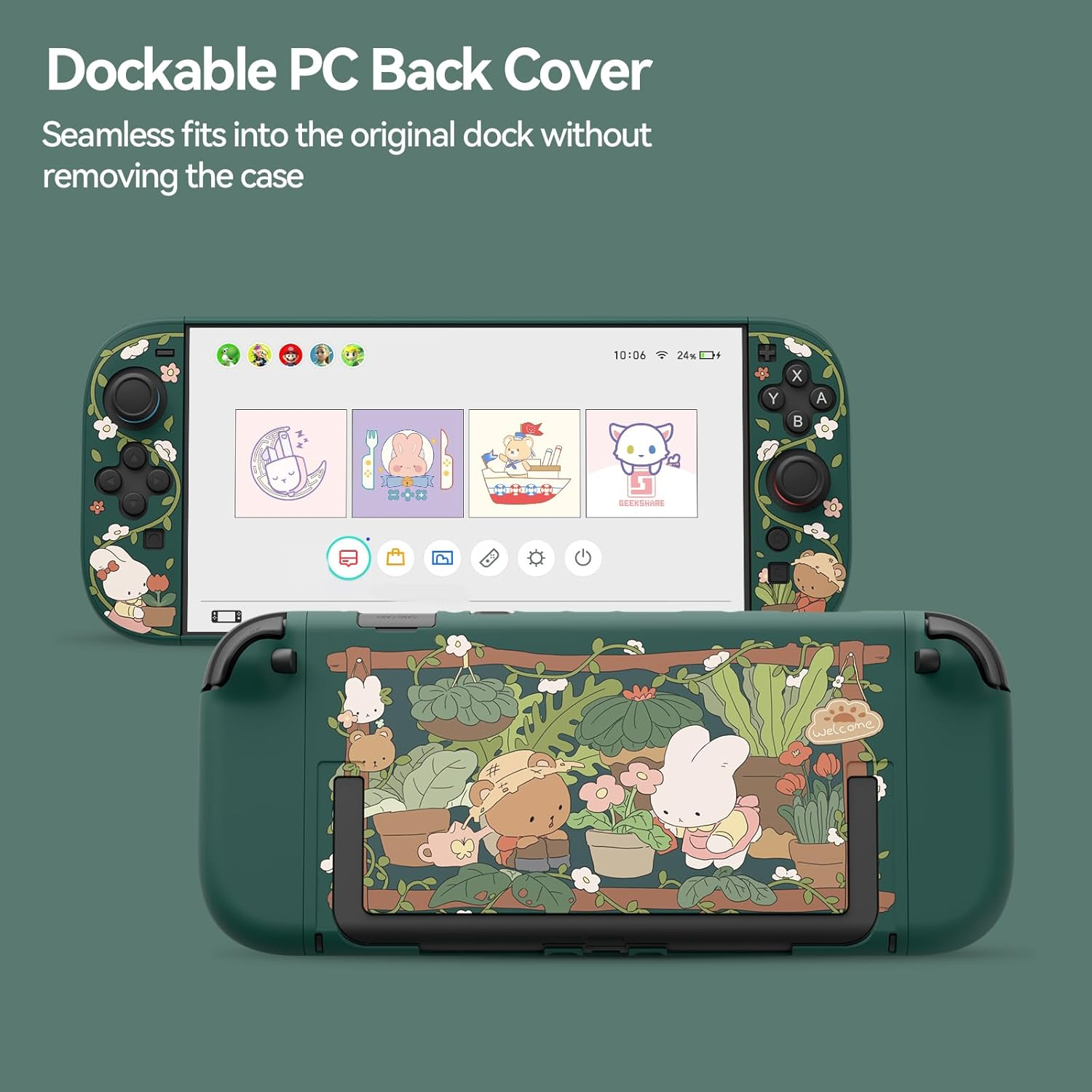 Geekshare Protective Shell Compatible with Switch 2, Kawaii Cartoon Dockable Case for Switch 2, Anti-Scratch and Shock-Absorption Design Cover Skin - Bunny Garden image number 2