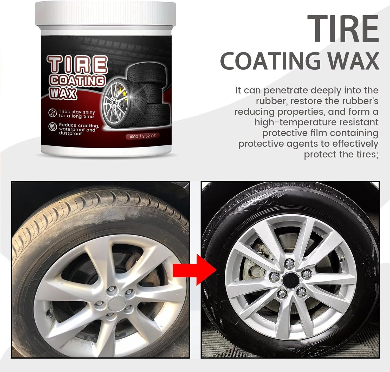 Glart Tyre Gloss Paste Car Tyre Care for Mats, Silk Gloss, 100 G, 1 Piece, Car Tyre Maintenance Decontamination, Bright and Durable Rust Cleaner