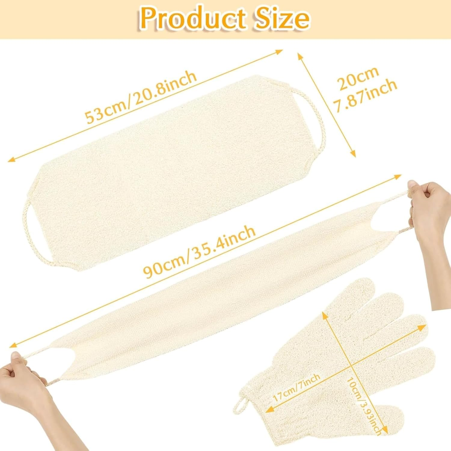 Exfoliating Back Scrubber & Body Wash Gloves Set - African Net Sponge & Korean Exfoliating Mitt for Dead Skin Removal, Reusable Bath Accessories for Men and Women image number 2