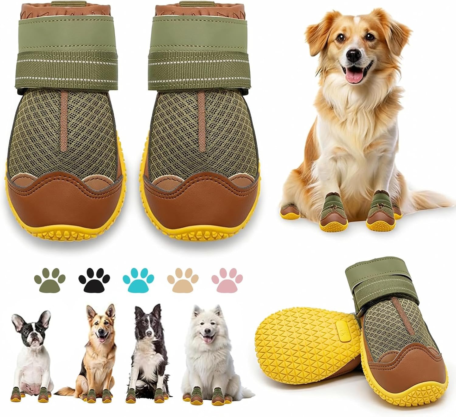 Dog Shoes for Large Dogs, Medium Dog Boots & Paw Protectors for Hardwood Floors, Outdoor Dog Booties for Hot Pavement Winter Snow Hiking, Waterproof Dog Shoes with Reflective Strips Size 7