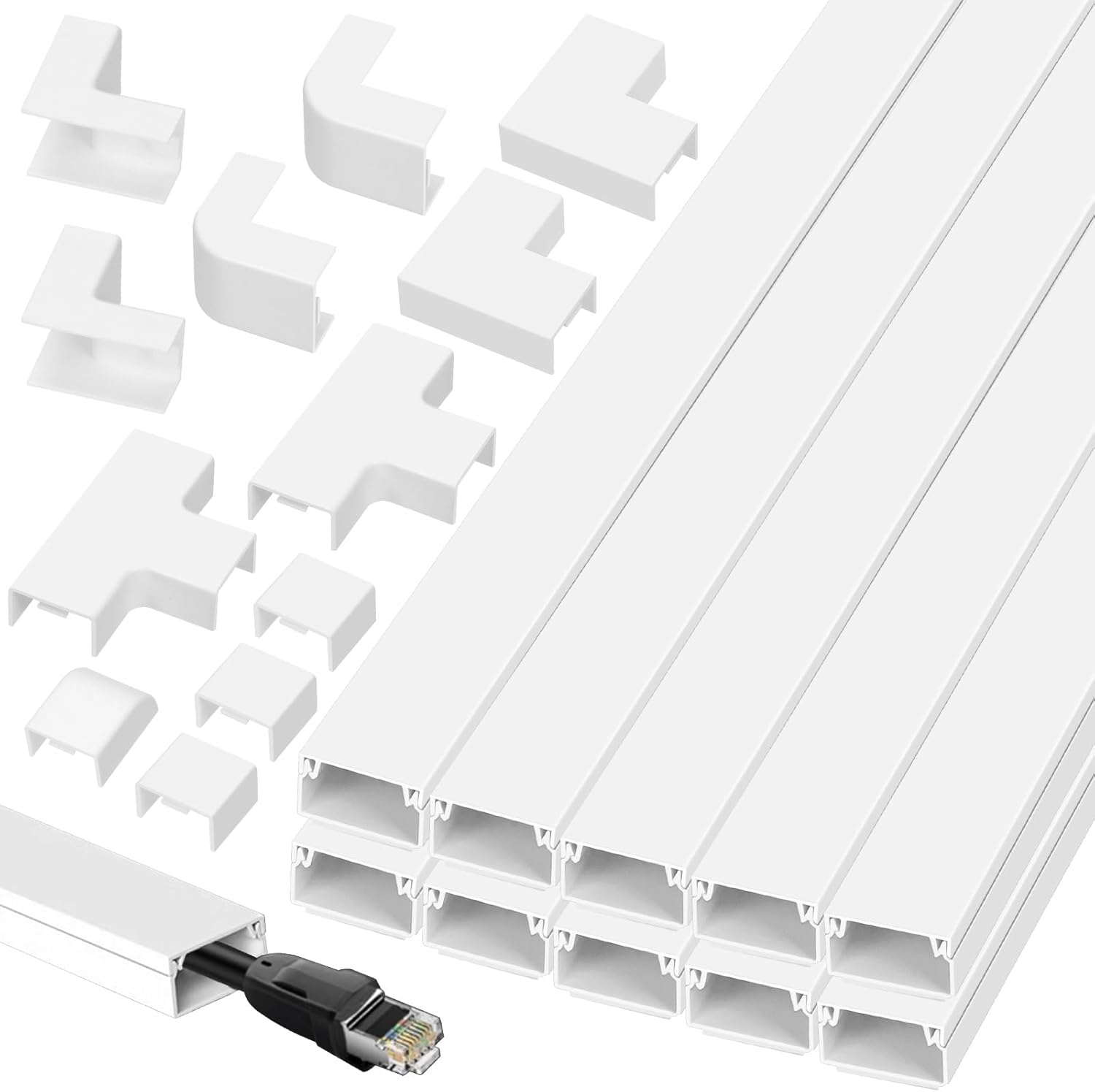 Glarks 22Pcs 15.7In Cord Hider Kit with 6 Types Connectors - Cable Concealer, Organizer, Cover for Wall Mounted TV - Paintable Wire Management System image number 6