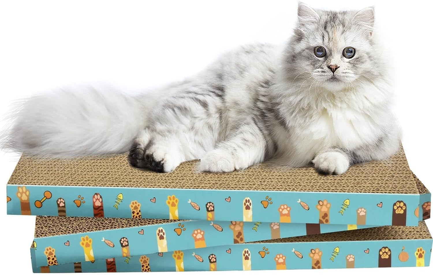 Cardboard Cat Scratcher 3 Pack Refill Reversible Cat Scratching Pad Durable Cat Scratchers for Indoor Cats Kitten to Protect the Furniture (Cat Paws) image number 2