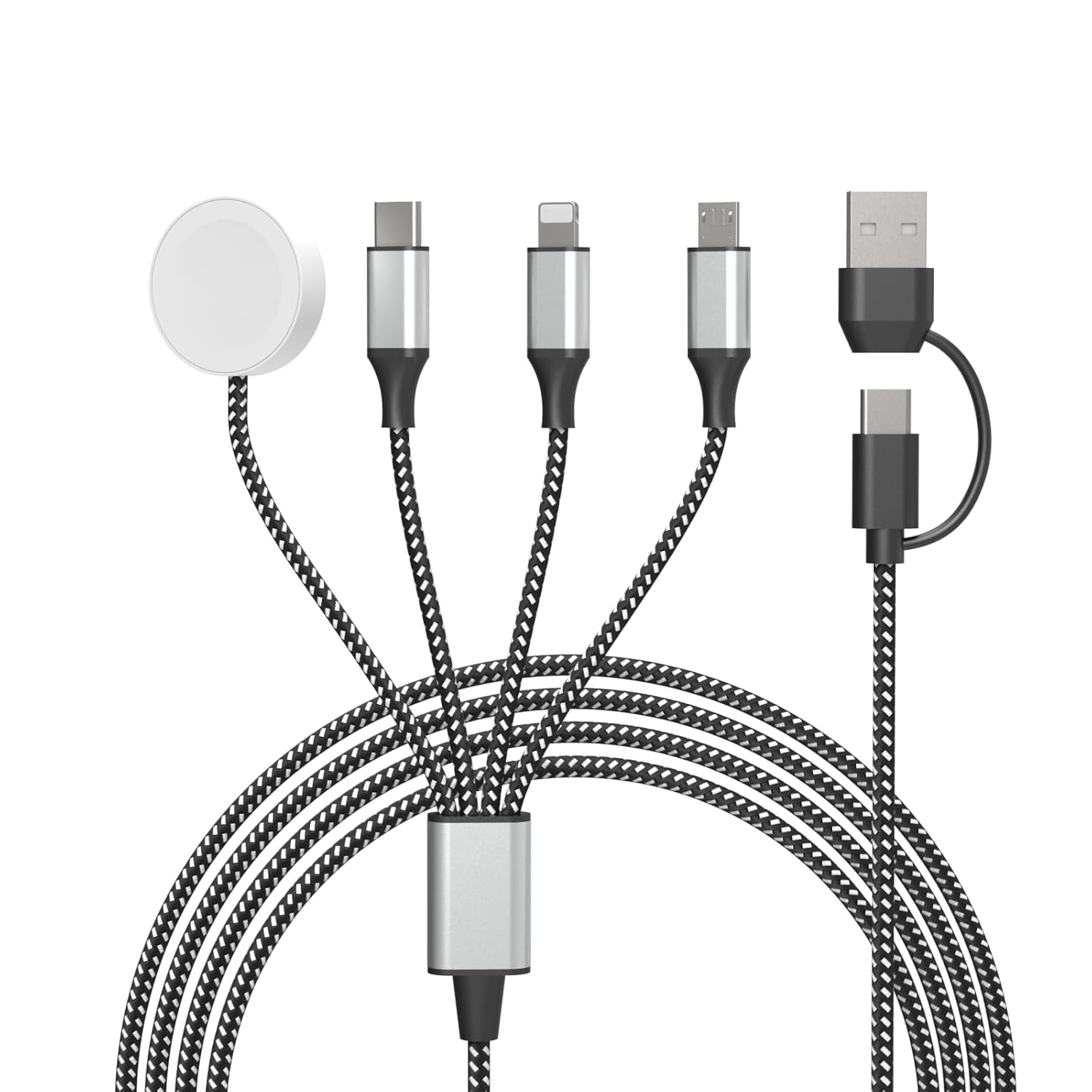 Multi Charging Cable for Iwatch,Magnetic Wireless Charging 4 in 2 Nylon Braided Cord for Multiple Devices, USB C/Micro/Phone Port Compatible with I-Phone 16 15 14/Watch Series 11-1/Pad/Android image number 1