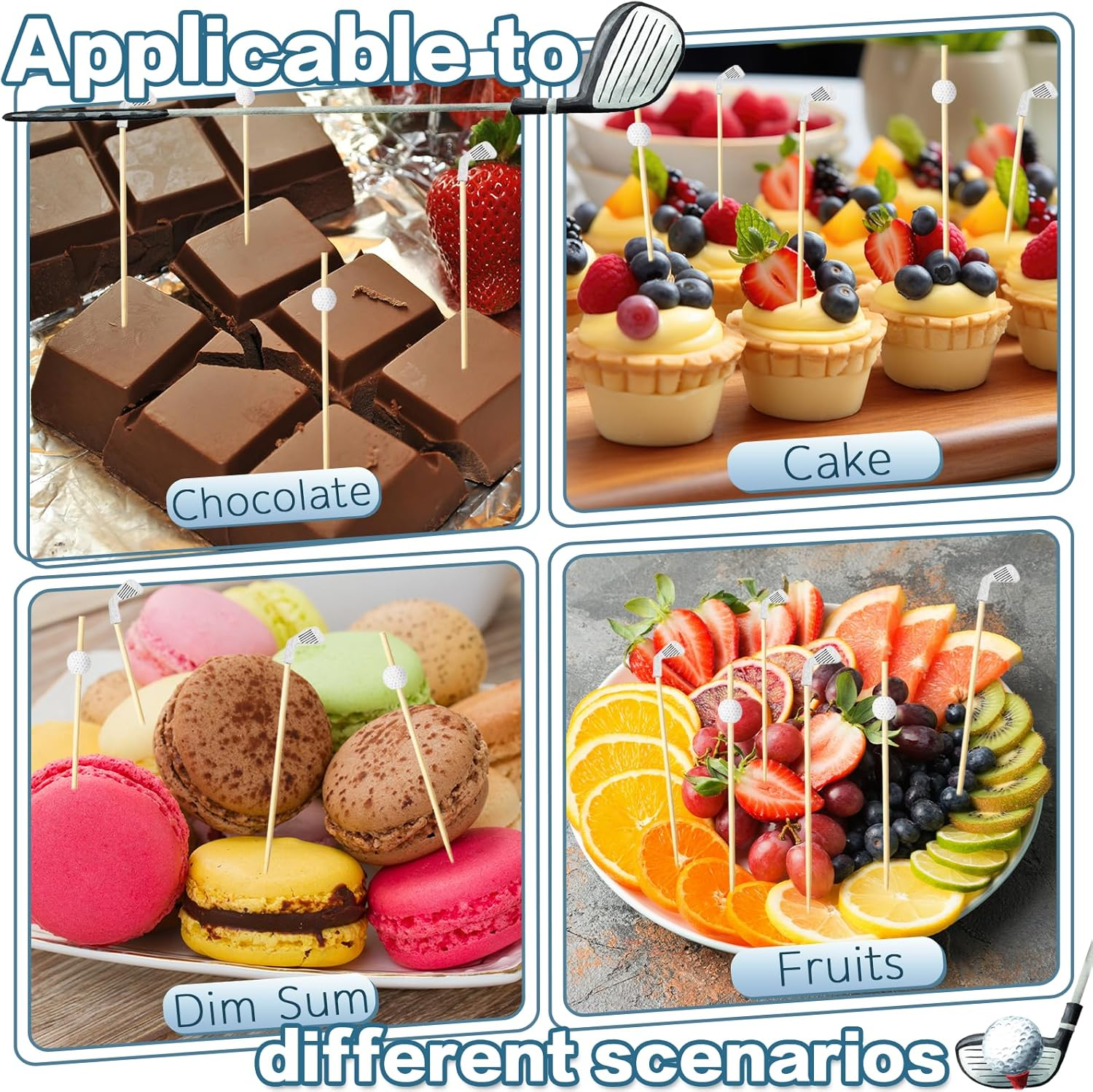 Yesaior 240Pcs Golf Cocktail Toothpicks, Disposable Long Bamboo Golf Toothpicks Sandwich Fruit Cocktail Picks for Catered Events Buffet Party Holiday Supplies image number 4