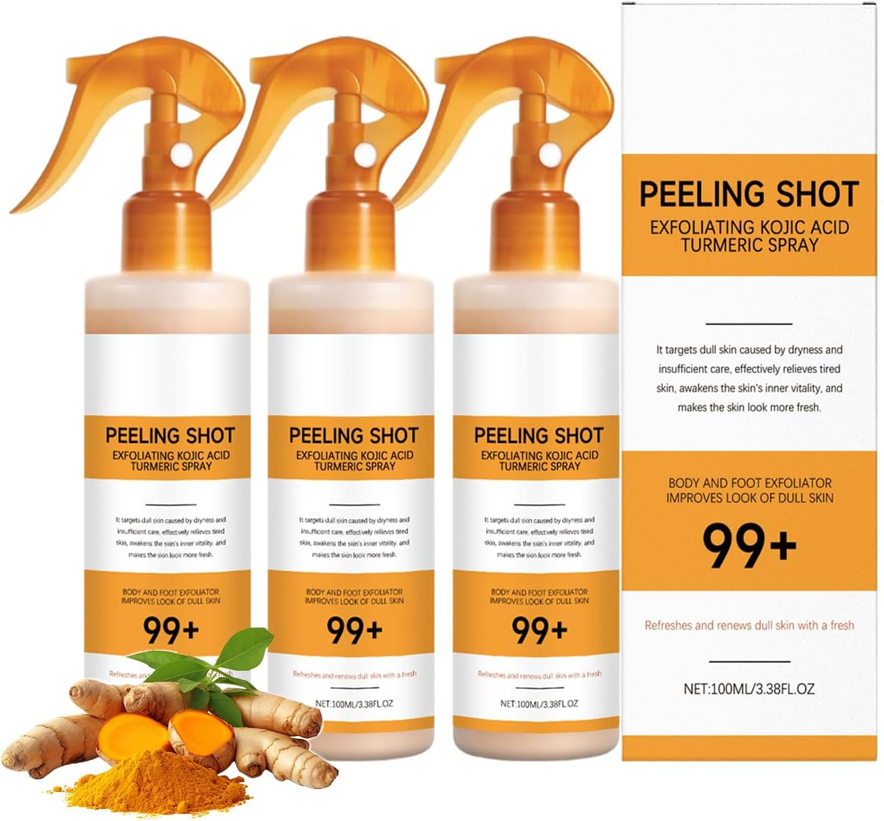 Peel Shot Keratin Care Kojic Acid Turmeric Spray, Exfoliating Brightening, Moisturizes and Smoothes Skin, Gentle Body Care for Smooth, Niacinamide for Face & Body - All Skin Types (3PCS)